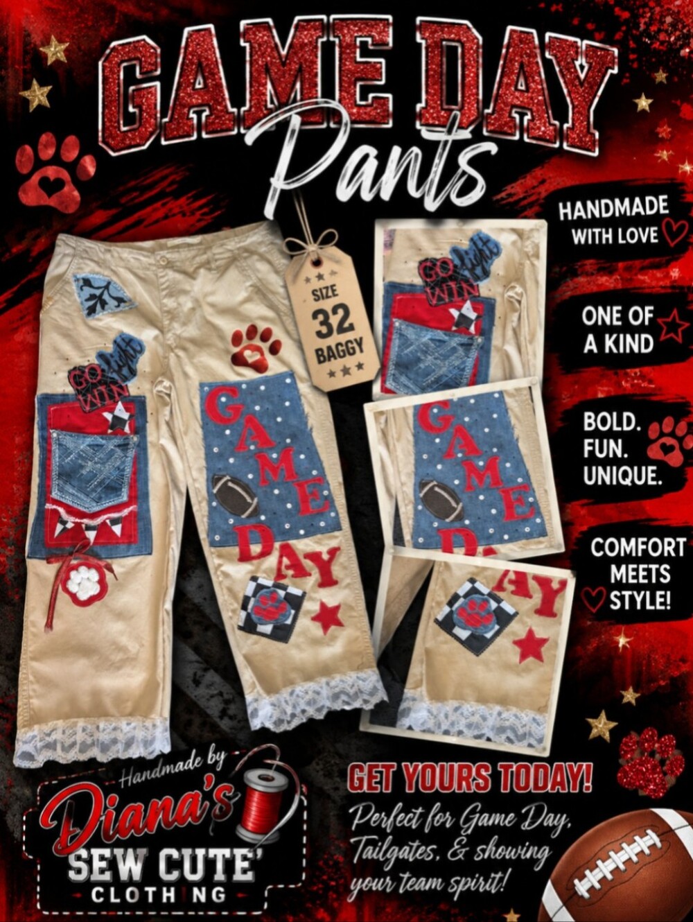 Women's Beige Patchwork 'Game Day' Pants